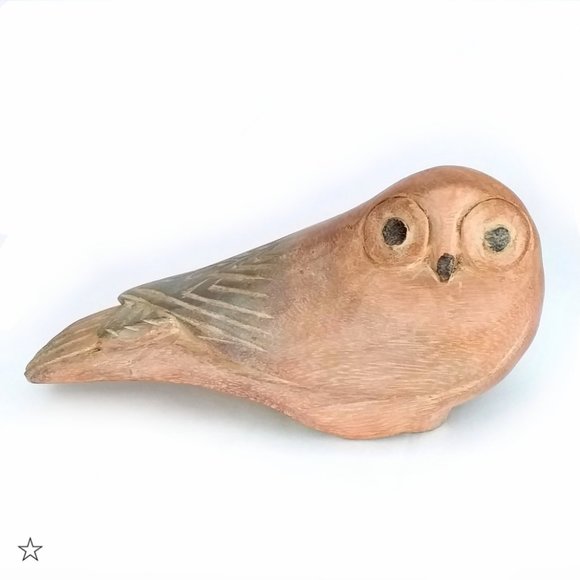 Owl Perched Bird Solid Wood Hand Carved Sculpture Modern Minimalist Primitive